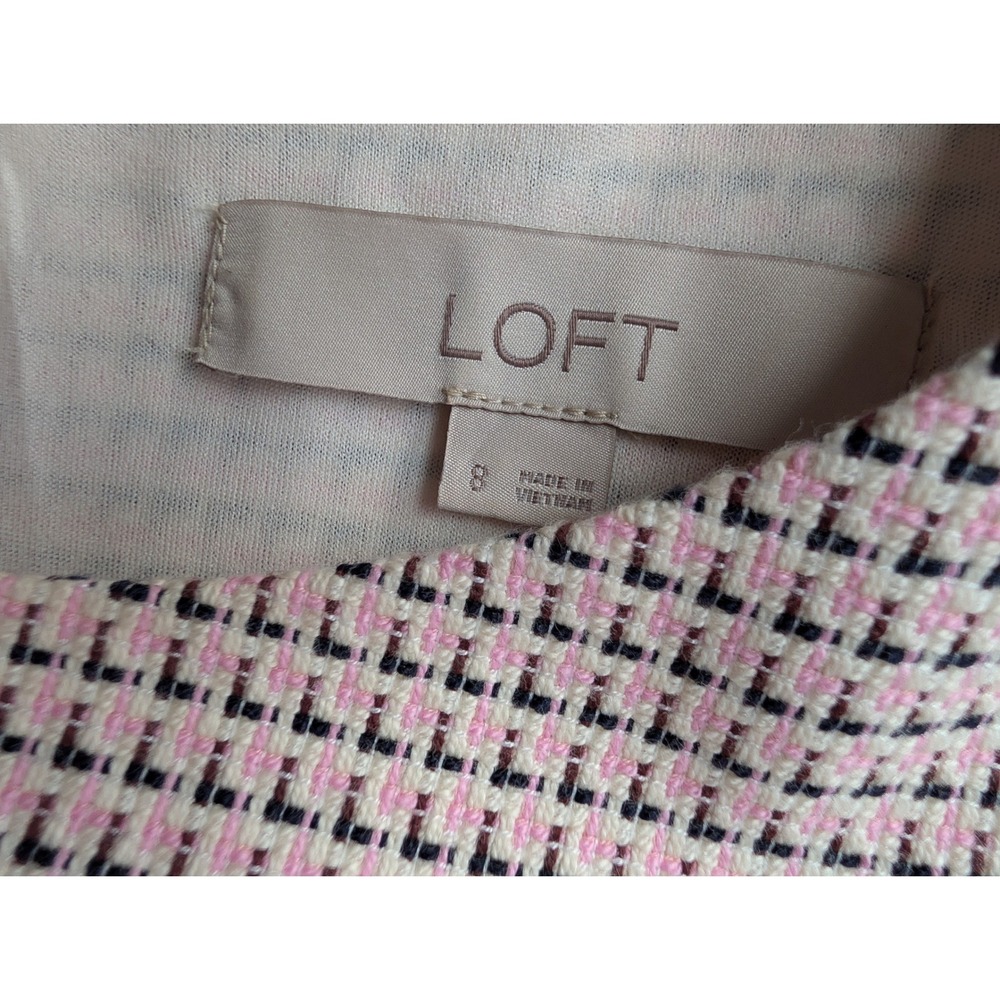 LOFT Pink Tweed Frayed Hem Shift Dress Womens Size 8 Cottagecore Coquette Preppy - Picture 5 of 7